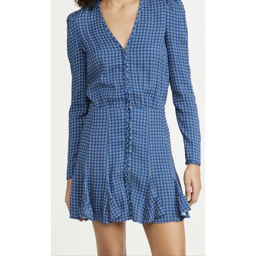 NWOT Veronica Beard Riggins Long Sleeve Godet Pleats Blue Mini Dress Women's 2US